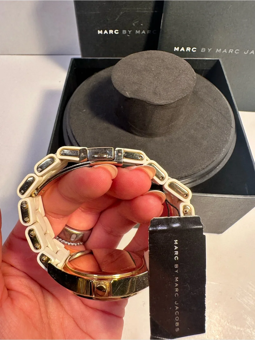 Marc by Marc Jacobs Gold Tone Watch with White Band
